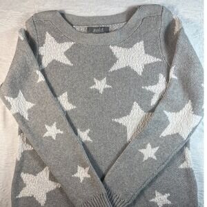 Marled Grey White Star Knit Sweater Pullover Long Sleeve Size M 100% Cotton